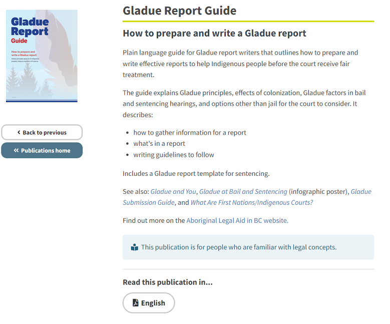 Legal Aid BC's Updated Gladue Report Guide, 2022