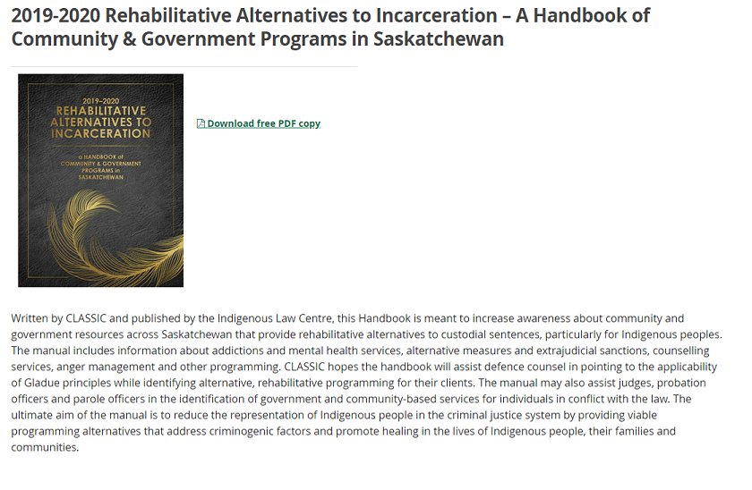 Screenshot of CLASSIC's Rehabilitative Alternatives to Incarceration 