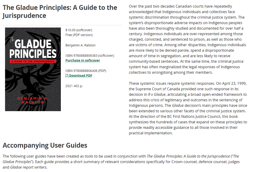 Screenshot of Ralston's Gladue Jurisprudence Guide