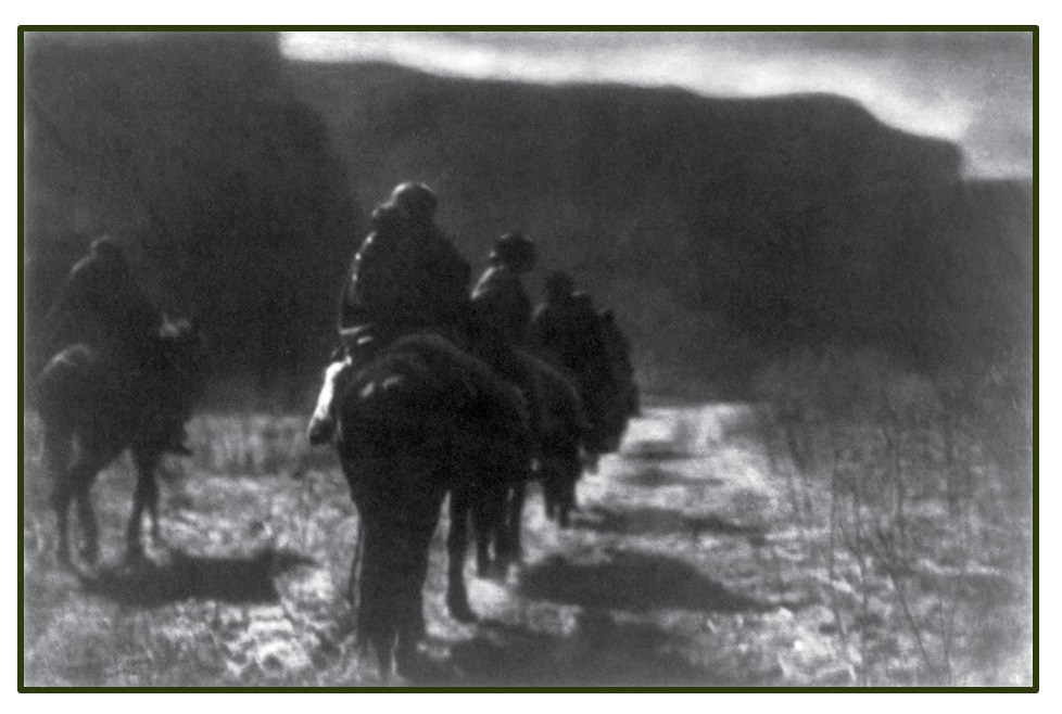 “The Vanishing Race” by anthropologist Edward Curtis portrayed Indigenous peoples like the Navajo as Curtis described, “passing into the darkness of an unknown future.” 